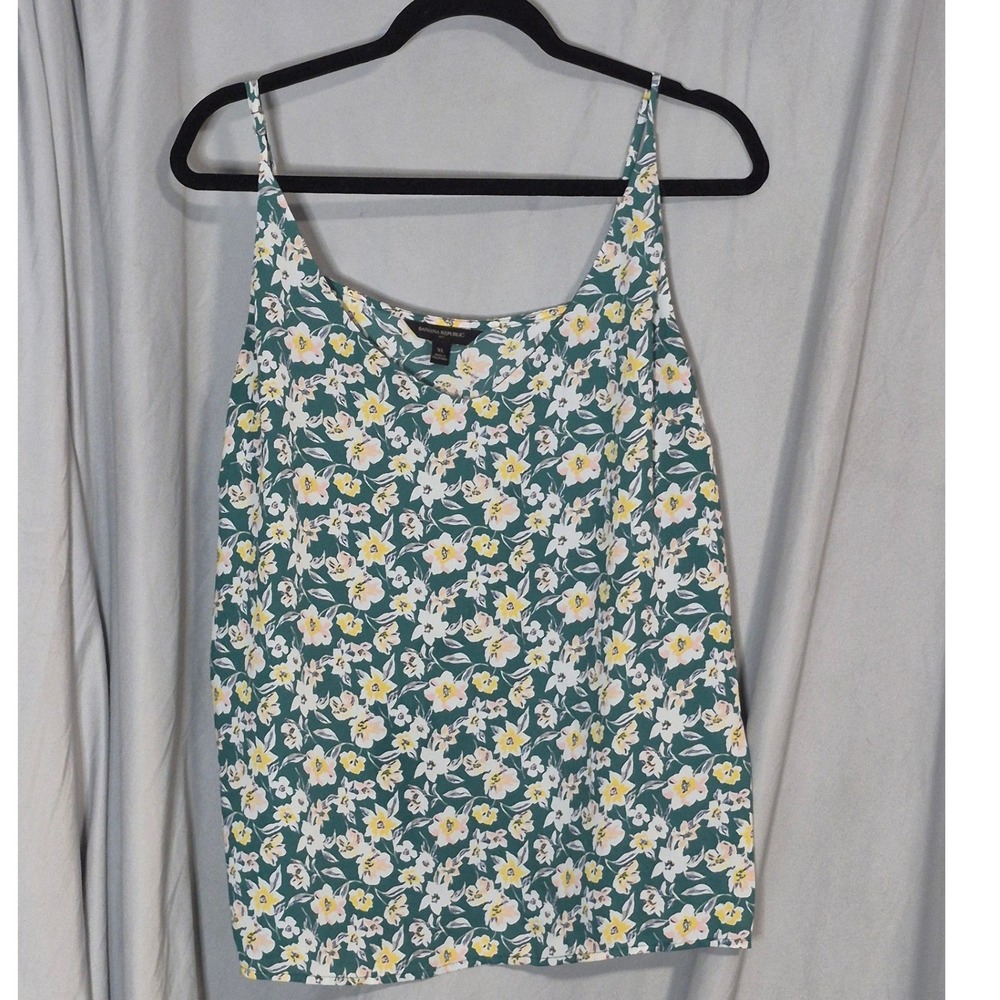 Banana Republic Womens XL Teal Green Floral Spaghetti Strap Camisole Tank Top
